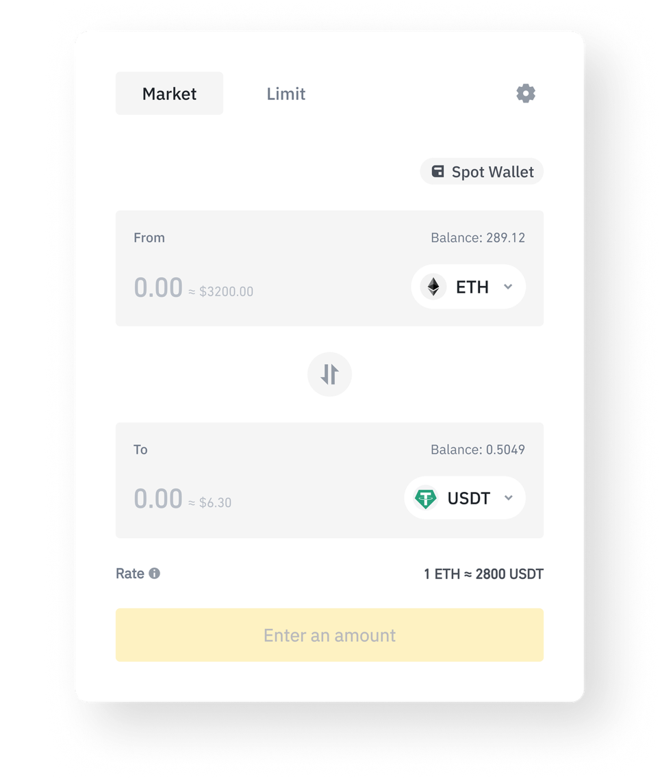 Full Binance Convert interface showing a market conversion flow.