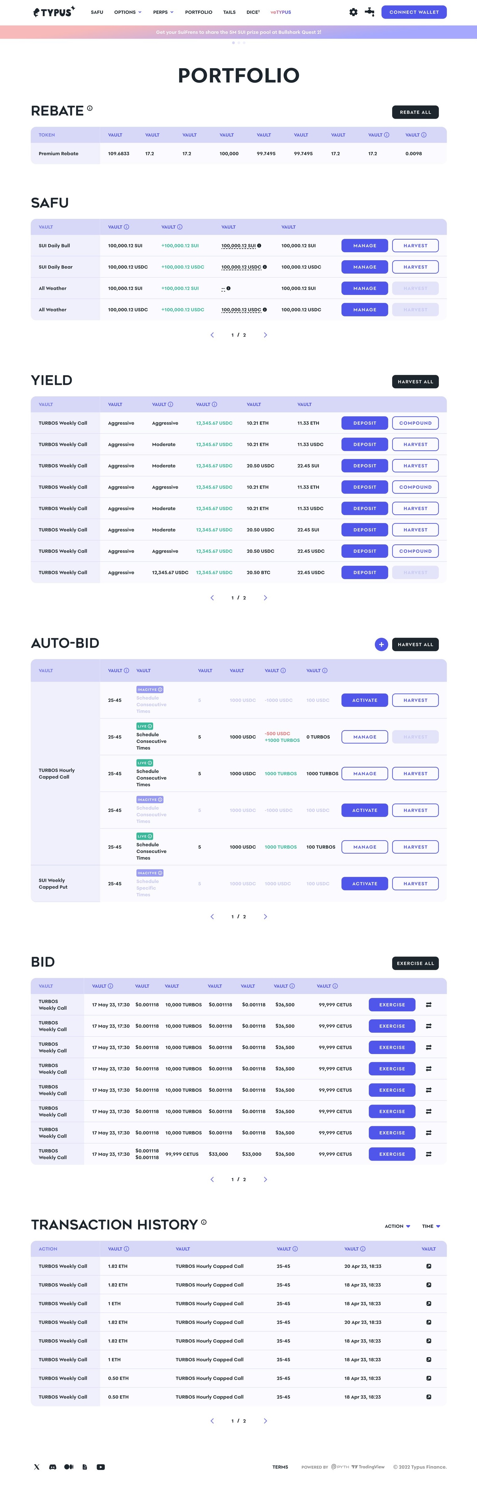 The shipped v1 portfolio, with six tables organized by product.